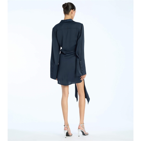 Rotate Satin Tie Shirt Dress, Sky Captain